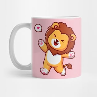 Cute Lion Walking With Cheerful Cartoon Mug